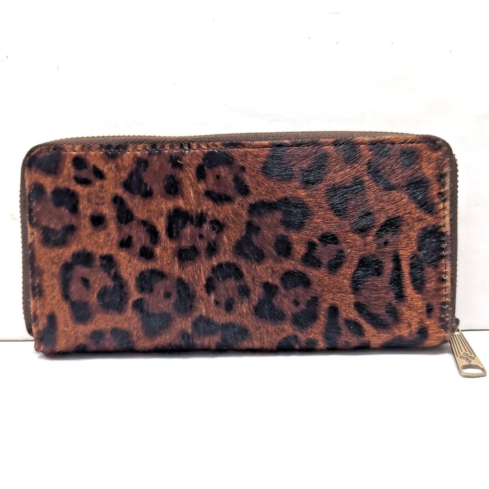 NEW Patricia Nash Lauria Leopard Print Calf Hair Zip Around Wallet RFID NWOT